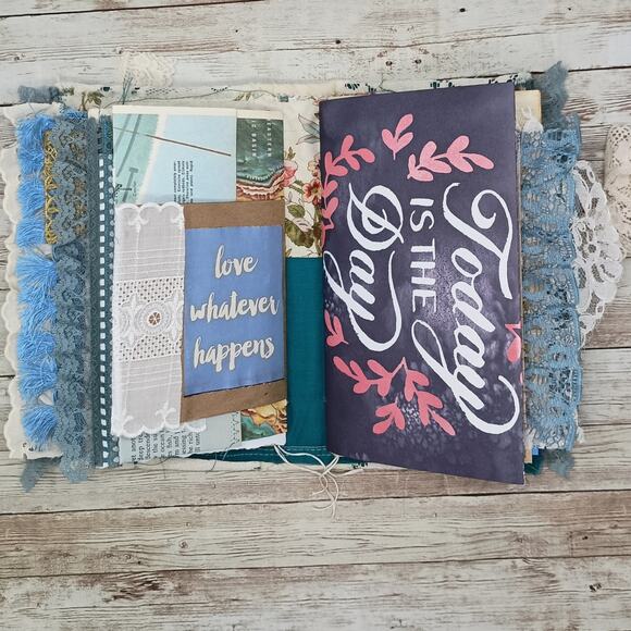 Turquoise Embellished Junk Journal: Flowers, Birds, Butterflies (Seize the Day) - Picture 13 of 16